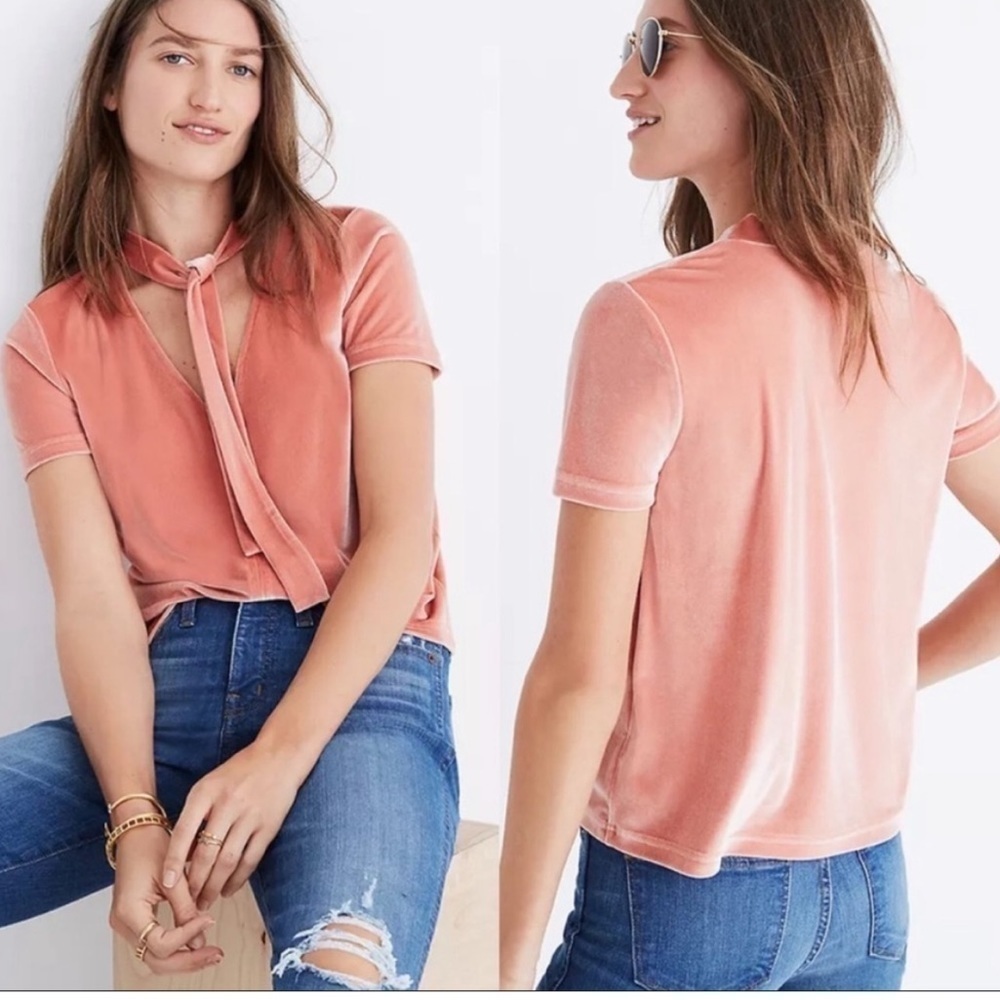 MADEWELL Tie-Neck Velvet Top